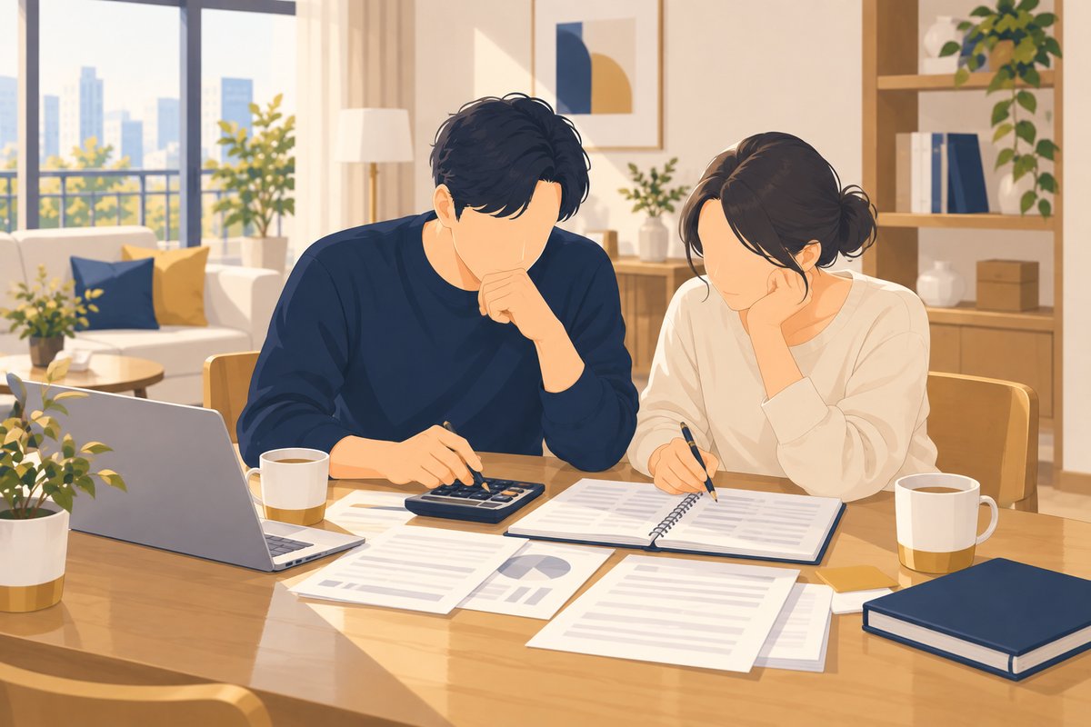 부부가 함께 계산하는 모습